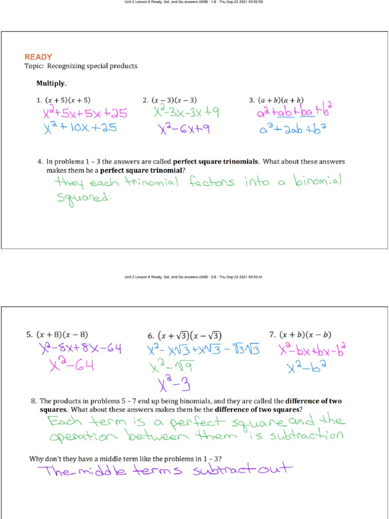 Unit 2 Lesson 6 Ready, Set, and Go Answers | PDF | Science & Mathematics