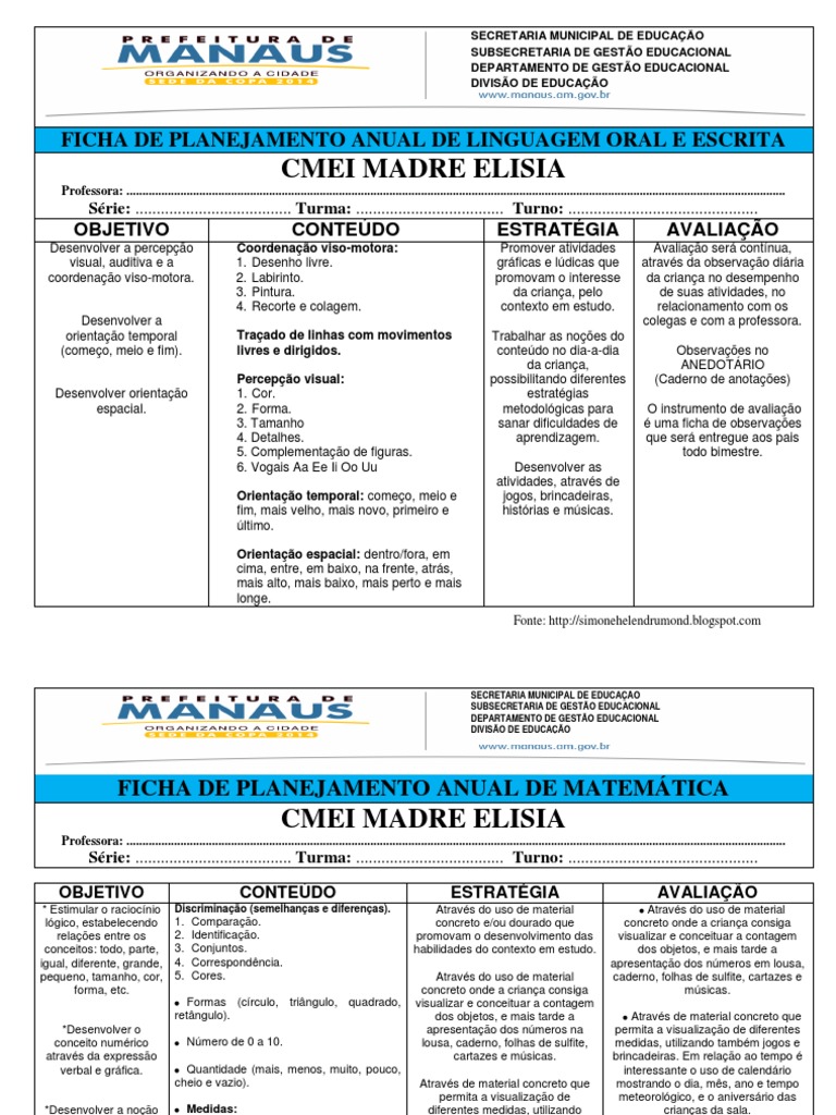 Planejamento Anual Educação Infantil | PDF | Tempo