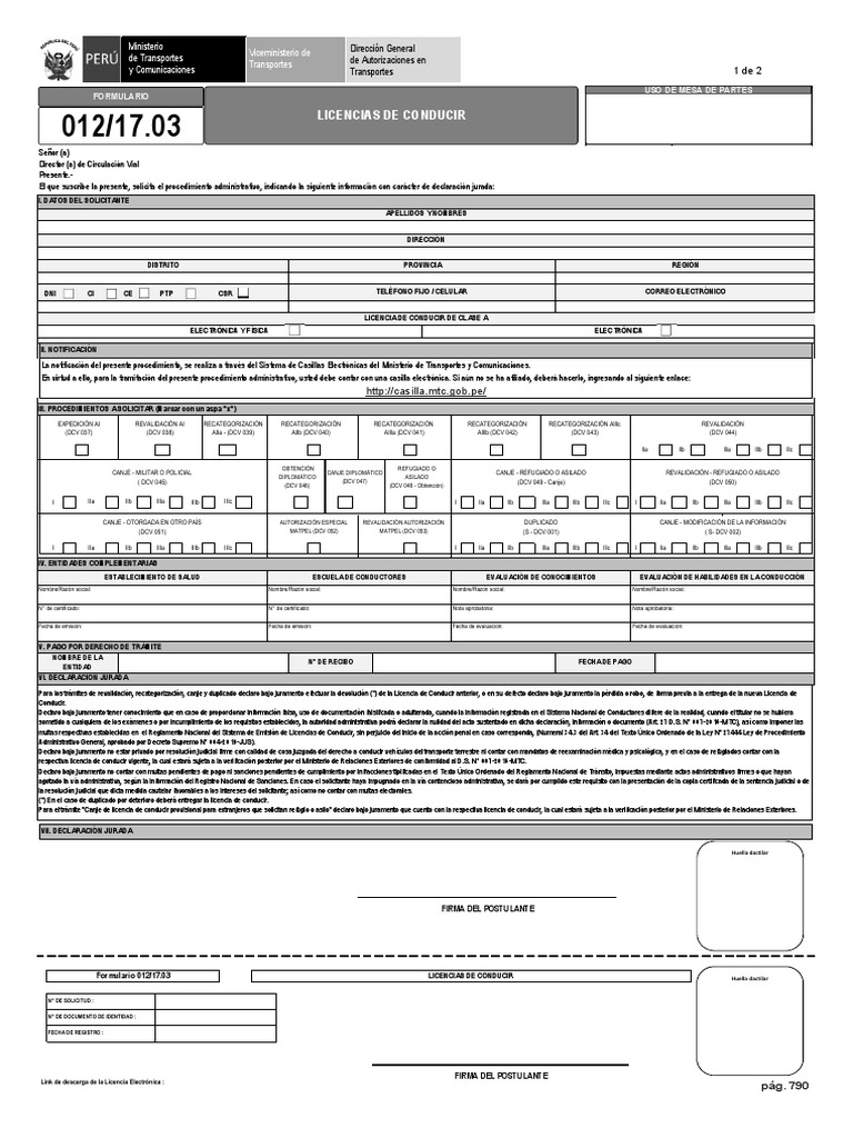Solicitud de Licencia de Conducir MTC | PDF | Licencia de conducir ...