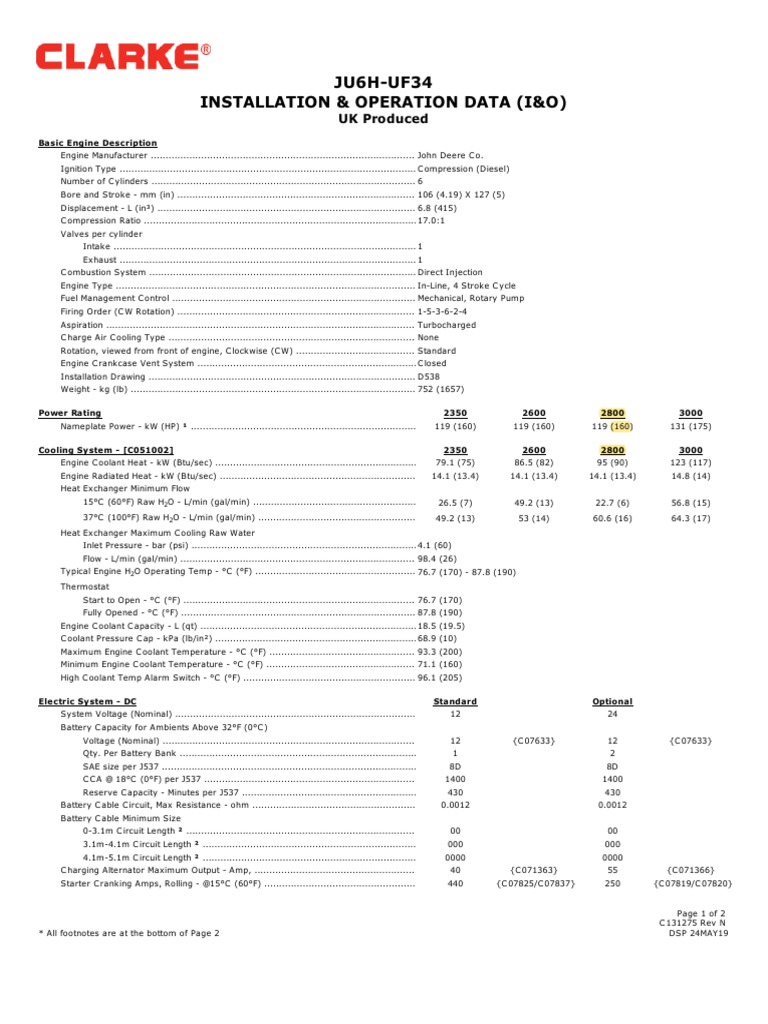 JU6H-UF34 Engine Specifications | PDF | Engines | Diesel Engine
