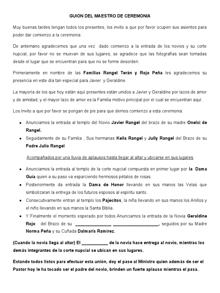 Guion Del Maestro de Ceremonia | PDF, image size:768x1024
