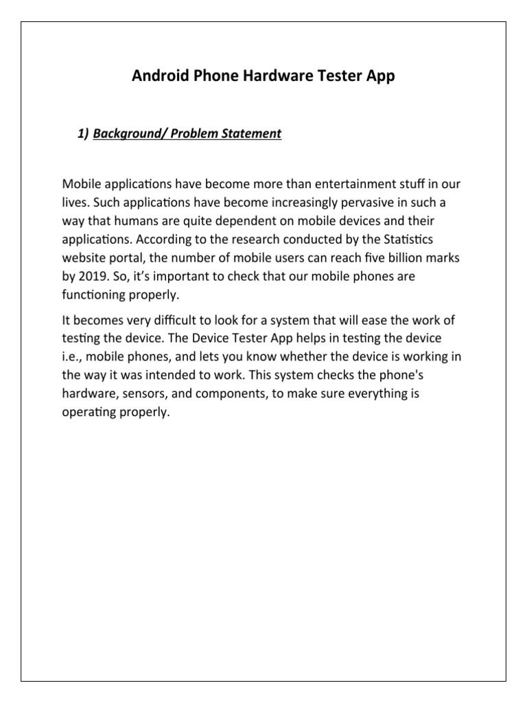 Android Phone Hardware Tester App: 1) Background/ Problem Statement ...