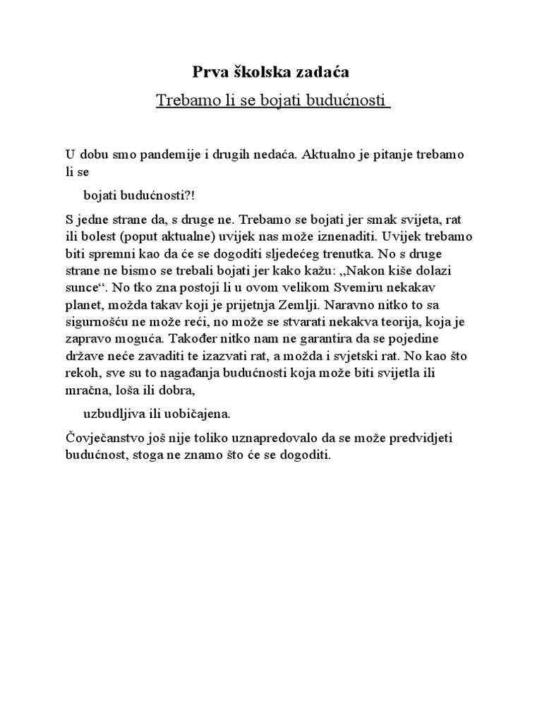 Prva Školska Zadaća | PDF