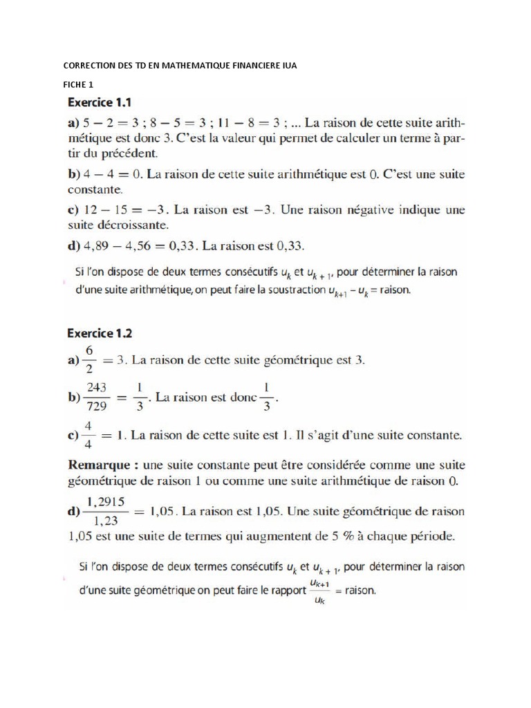 Correction TD Mathématique Financière | PDF