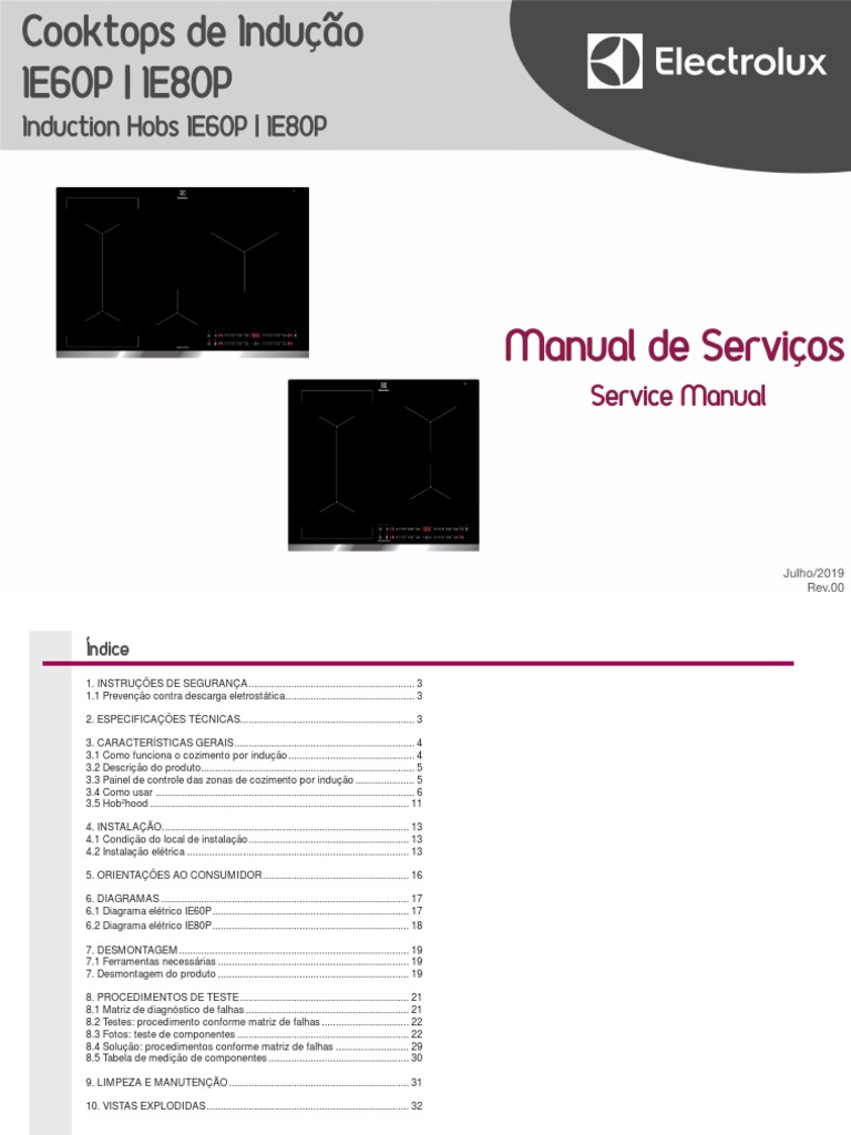 Manual de Serviços Cooktops de Indução IE60P IE80P PDF Calor
