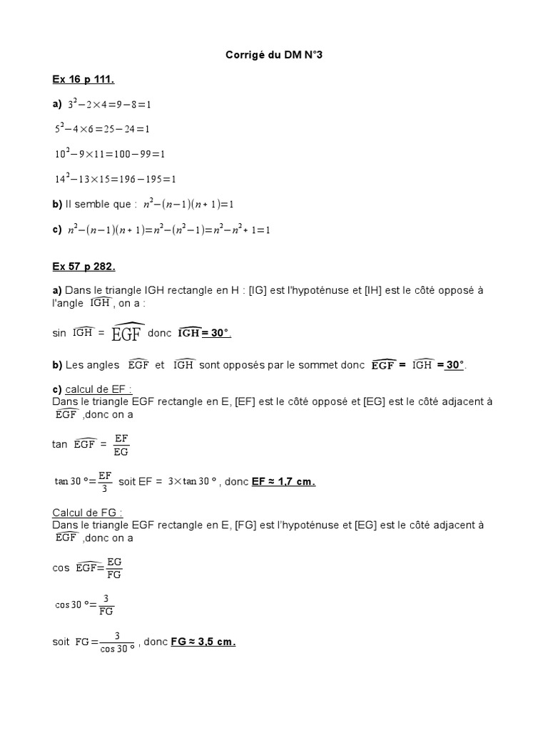 Corrigé DM Maths 3ème N°3 PDF Sports et loisirs Méthodes et — free download