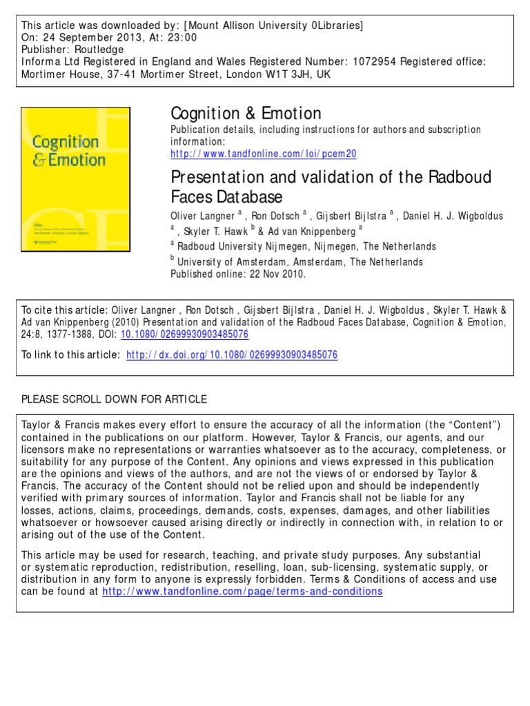 Radboud Faces Database Overview | PDF | Emotions | Facial Expression