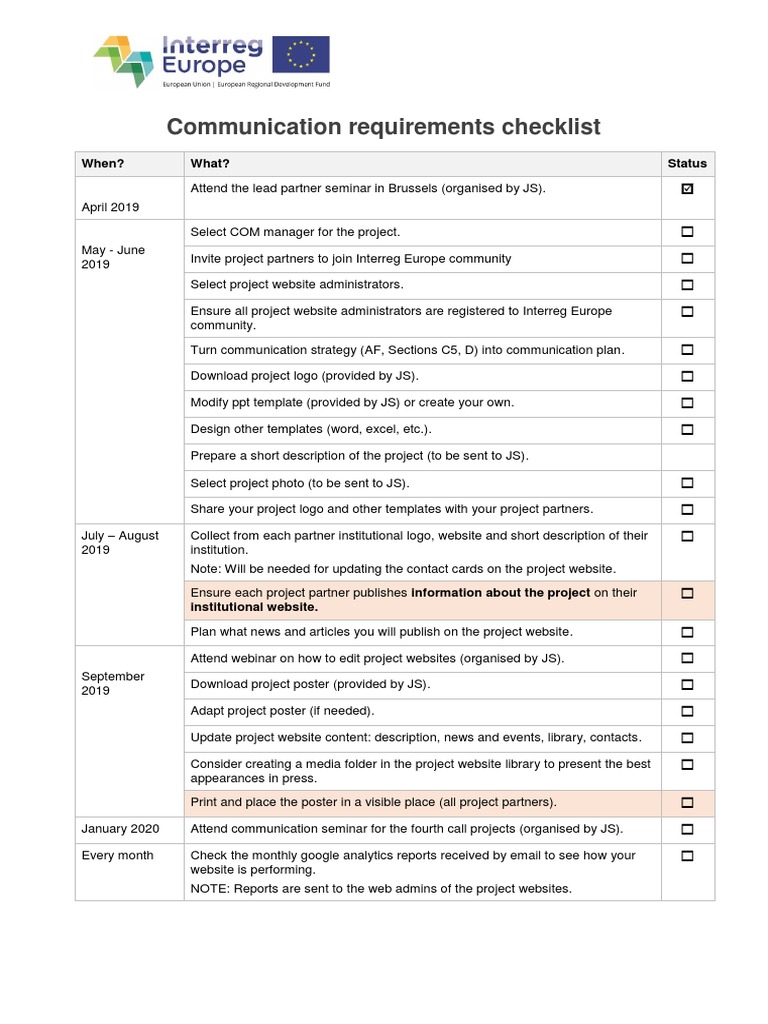 Communication Requirements Checklist 4 Call Download Free PDF