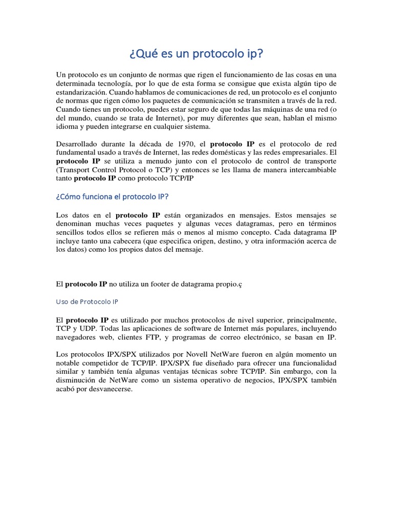 Qué Es Un Protocolo Ip PDF | PDF | Protocolos de internet | Dirección IP