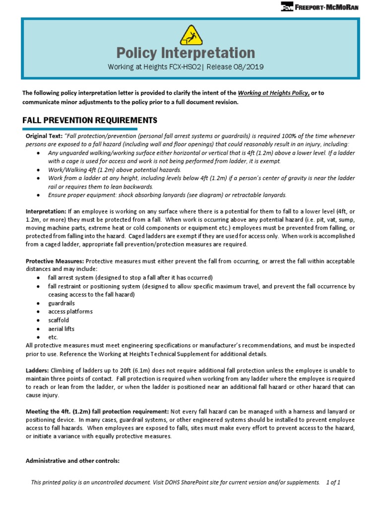 Policy Interpretation Letter Working at Heights PDF Safety
