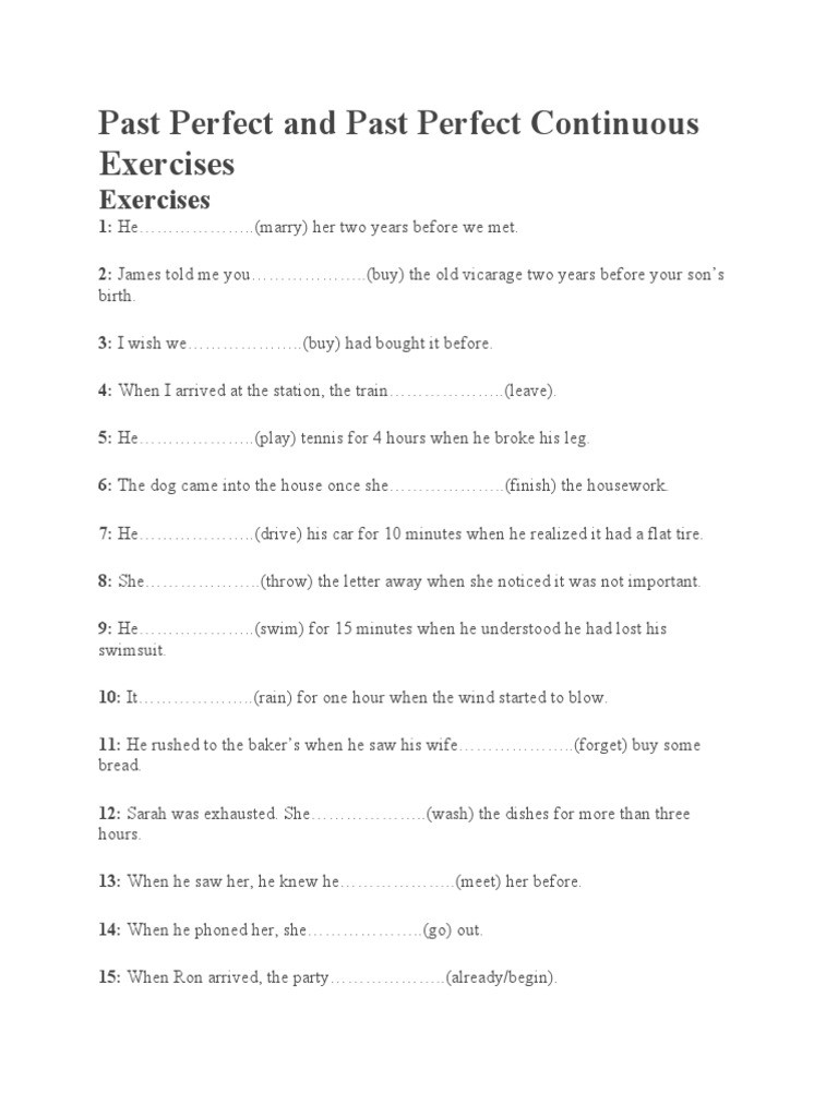 Past Perfect and Continuous Exercises | PDF