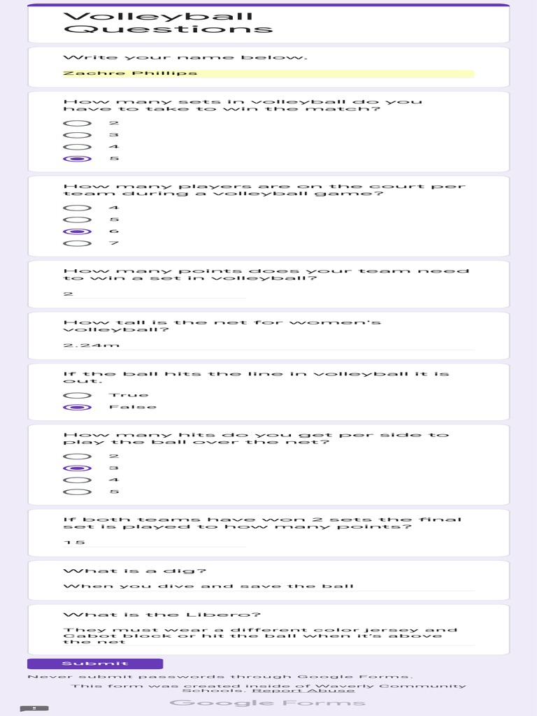 Volleyball Questions PDF PDF