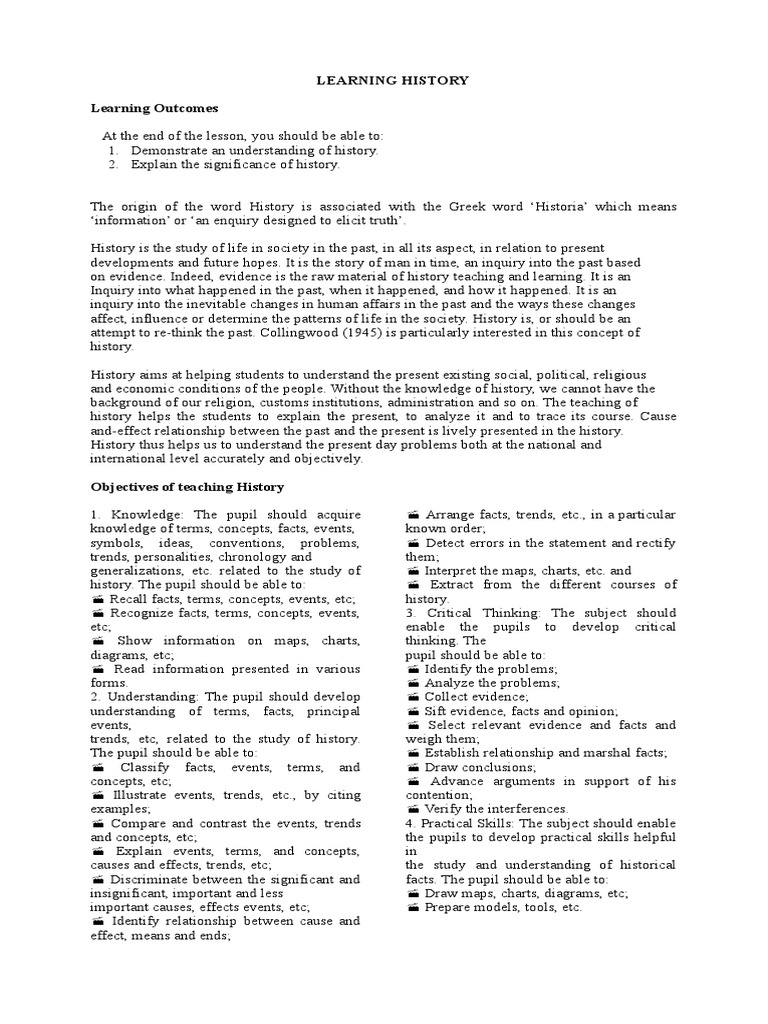 Lesson 1 - LEARNING HISTORY PDF | PDF | Concept | Knowledge