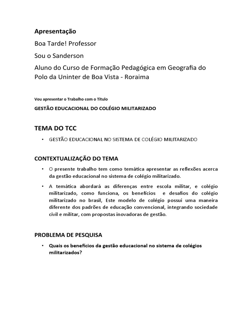 Apresentação De Tcc Pdf Pedagogia Escolas