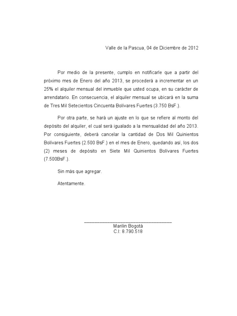 Carta de Aumento de Alquiler | PDF