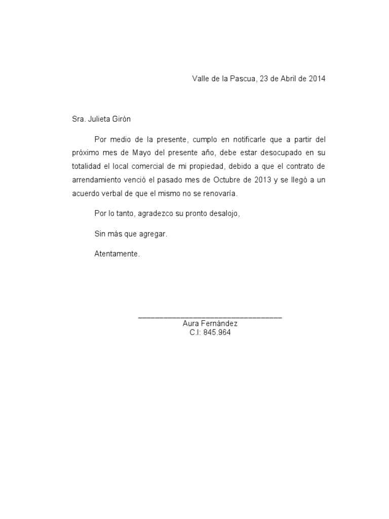 Carta de Desalojo de Alquiler PDF