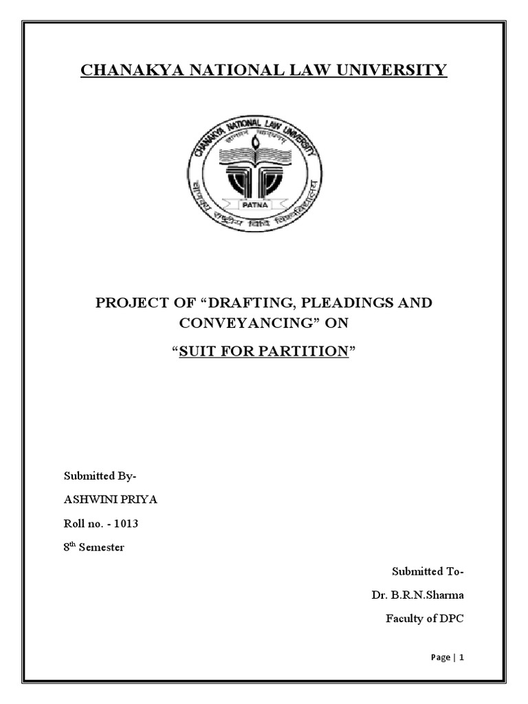 Chanakya National Law University Project of "Drafting, Pleadings and
