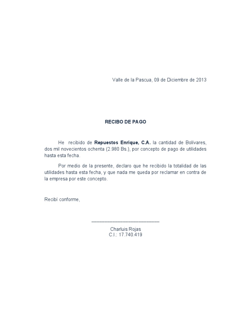 Recibo de Pago de Utilidades y Prestaciones Sociales | PDF