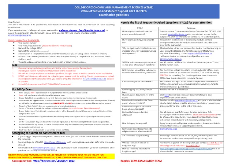 CEMS 2023 Jan/Feb Exam Guidelines | PDF | Faq | Computing