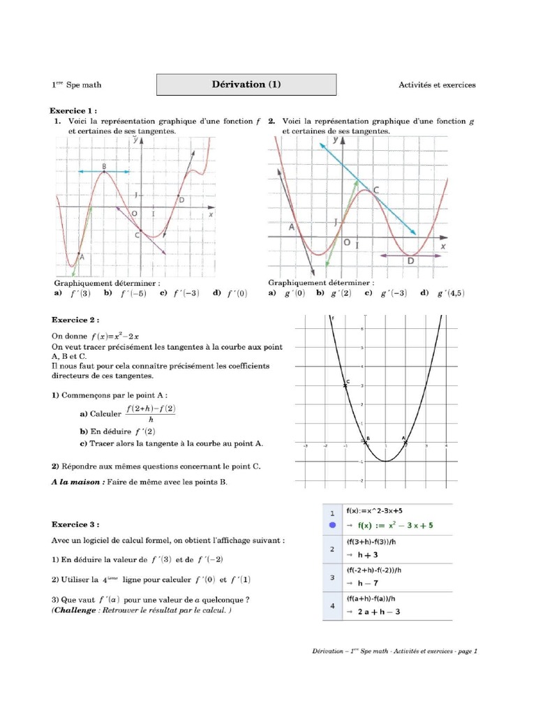 Exercice Dérivation Spe Math 1er | PDF