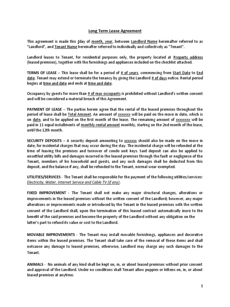 Simple Long Term Lease Agreement PDF Lease Leasehold Estate