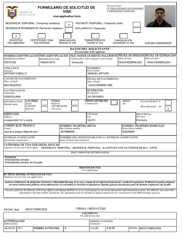 Solicitud De Visa En L nea Ecuador PDF Visa De Viaje Relaciones 