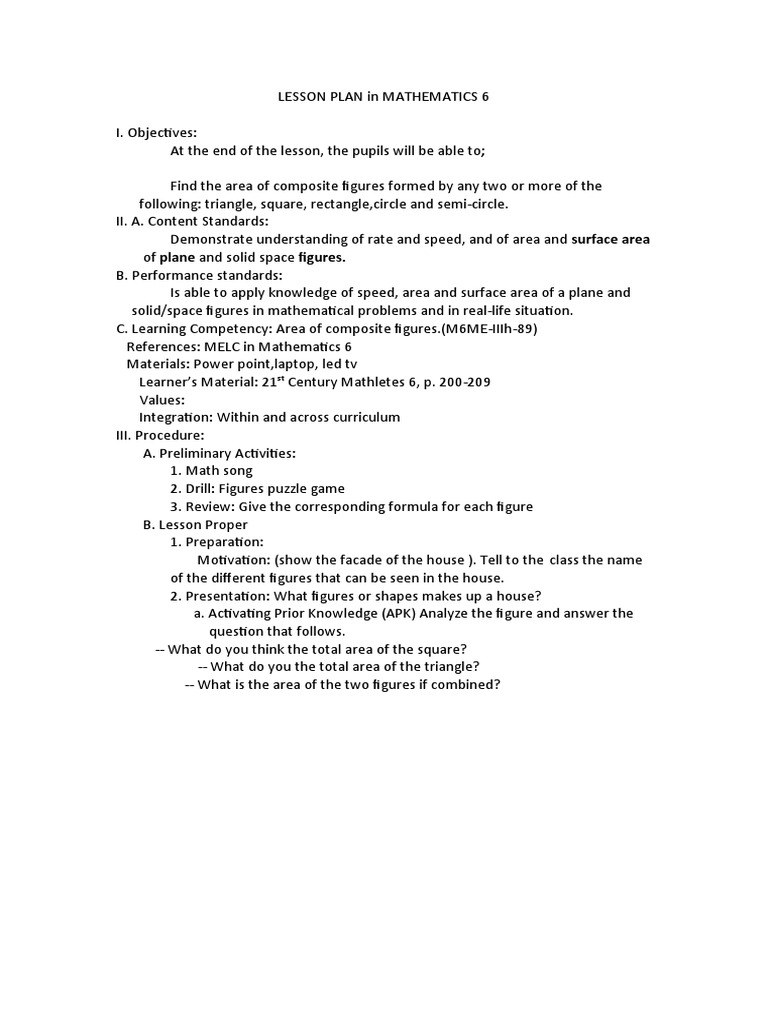 LESSON PLAN in MATHEMATICS 6 | PDF