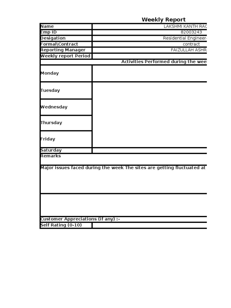 Weekly Report for Residential Engineer | PDF | Telecommunications ...
