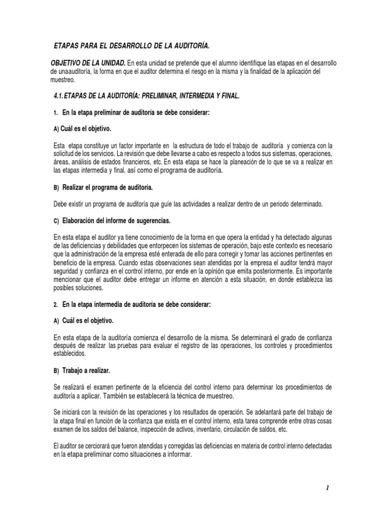6.1 Etapas para El Desarrollo de La Auditoria | PDF | Auditoría | Contralor