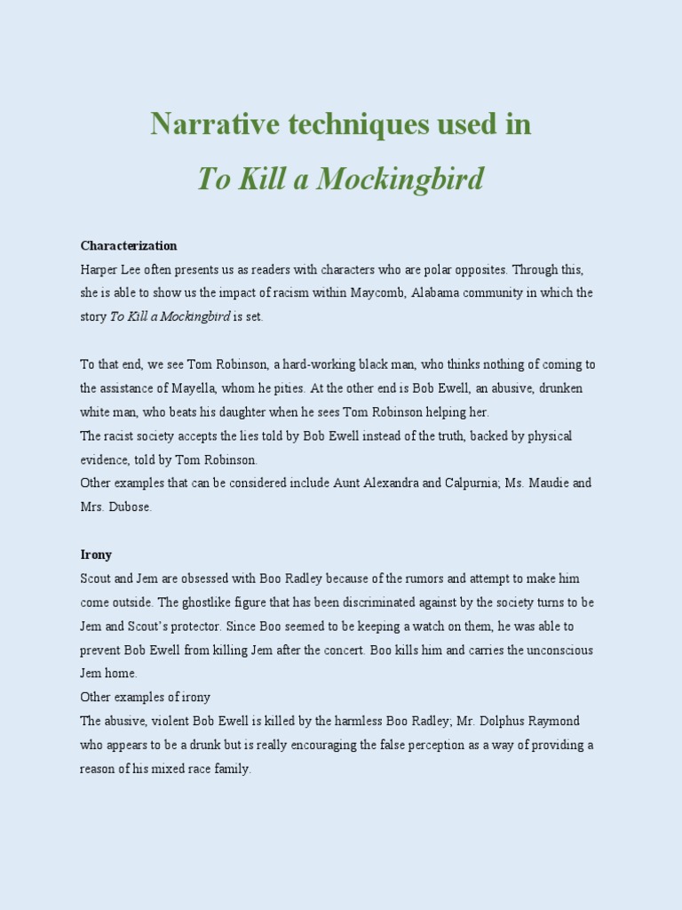 Narrative Techniques To Kill A Mockingbird PDF To Kill A Mockingbird