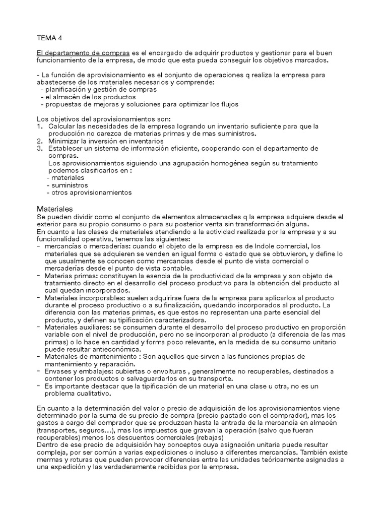 Funciones y Tipos de Aprovisionamiento Empresarial | PDF | Costo | Salario