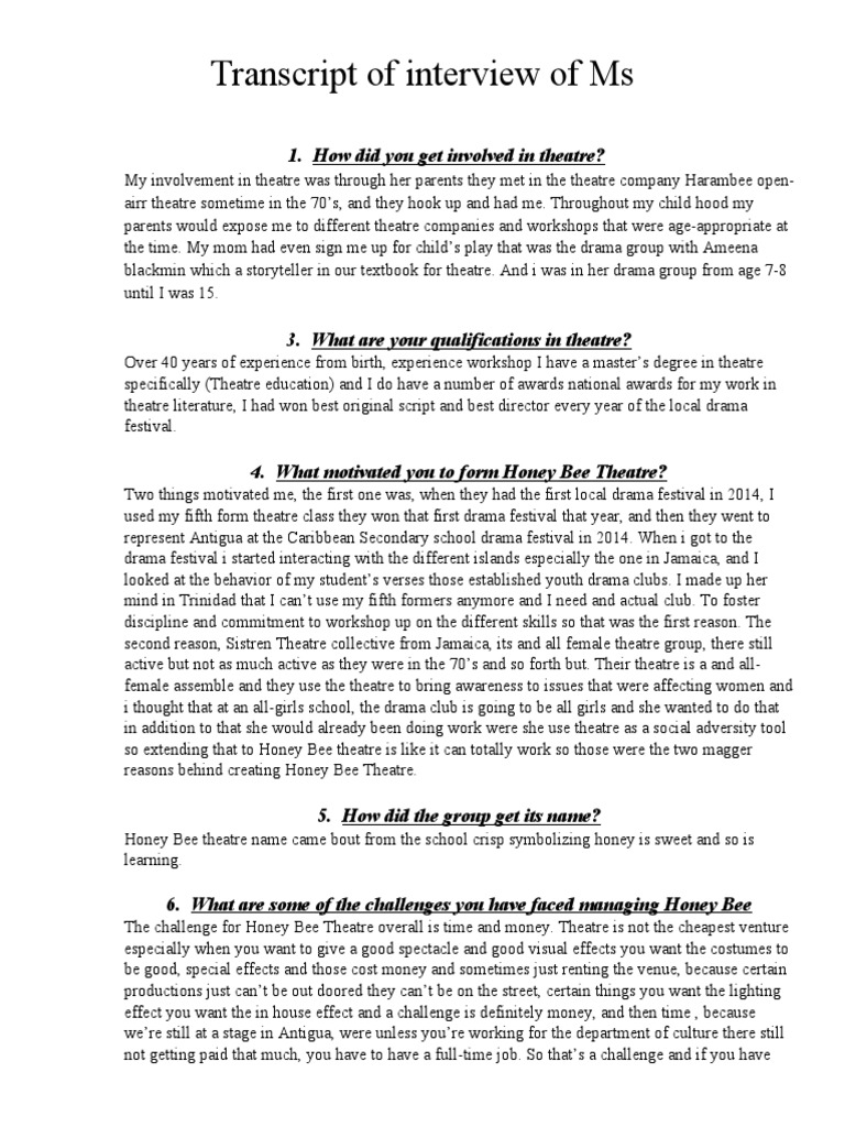 Transcript of Interview (AutoRecovered) Sba | PDF | Teachers | Honey