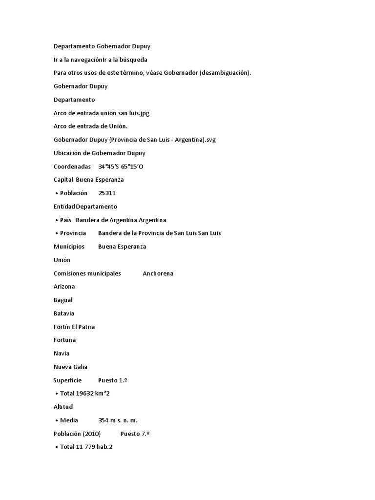 Departamento Gobernador Dupuy Descargar gratis PDF Argentina