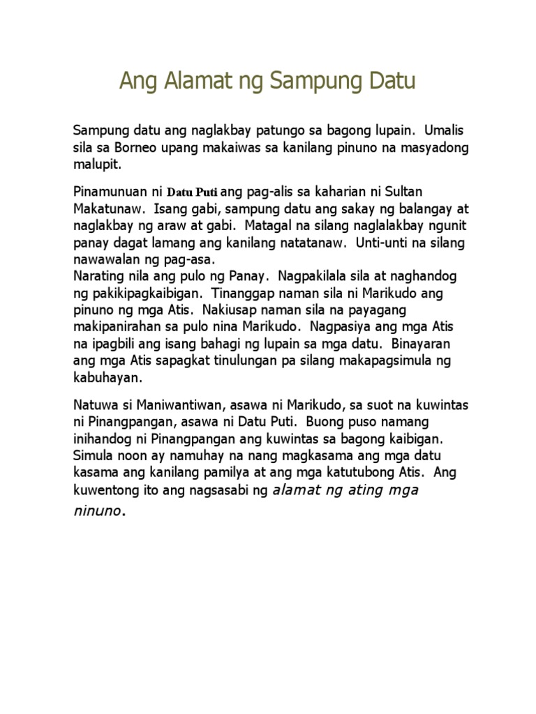 Ang Alamat NG Sampung Datu | PDF