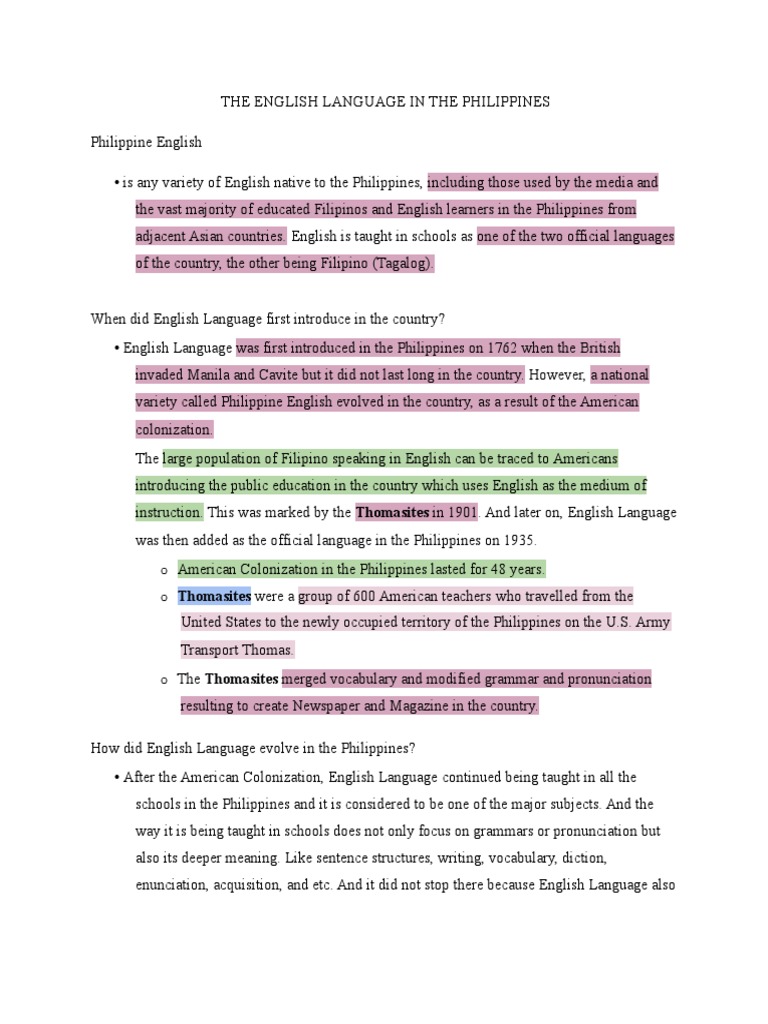 The Evolution and Status of the English Language in the Philippines and
