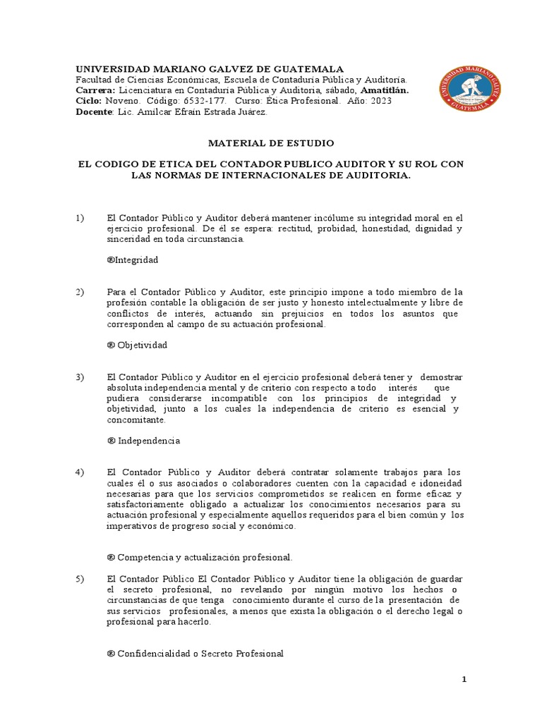 1) MATERIAL DE ESTUDIO - EL CODIGO DE ETICA DEL CONTADOR PUBLICO ...
