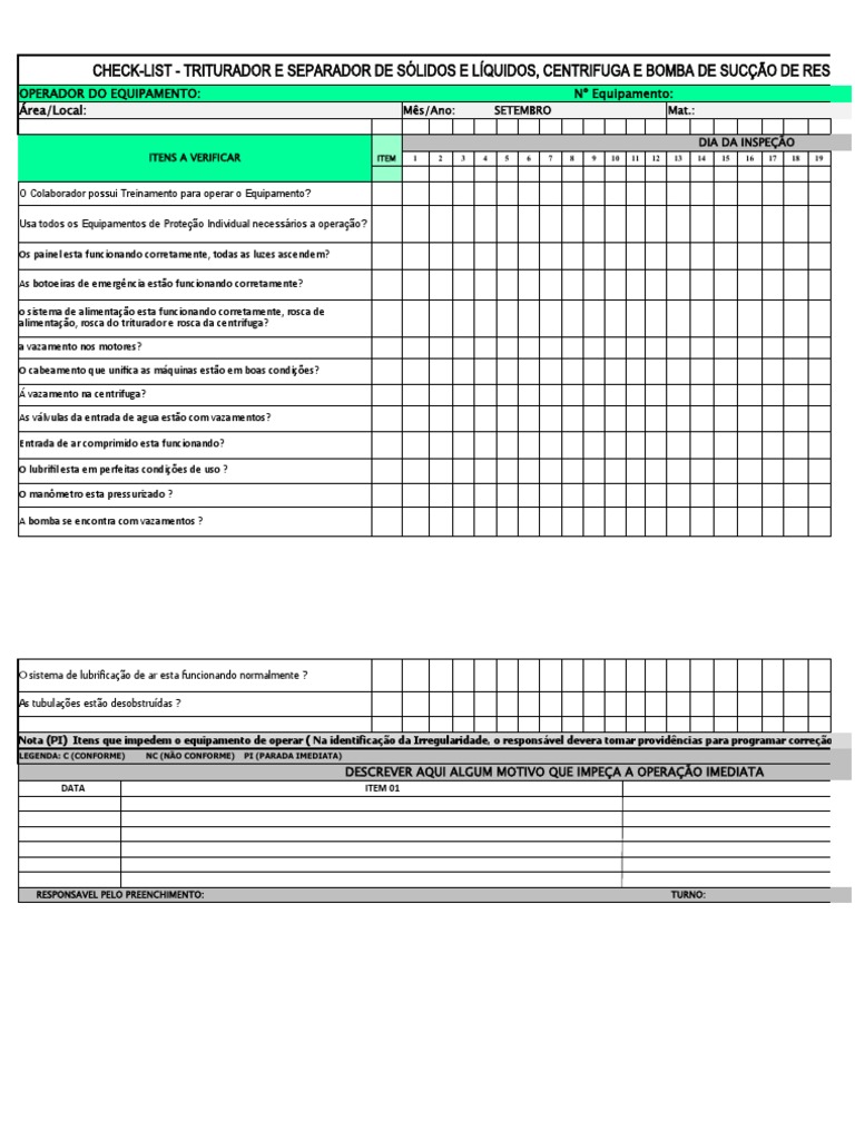 Check-list de Inspeção de Equipamentos | PDF | Tecnologia e Engenharia