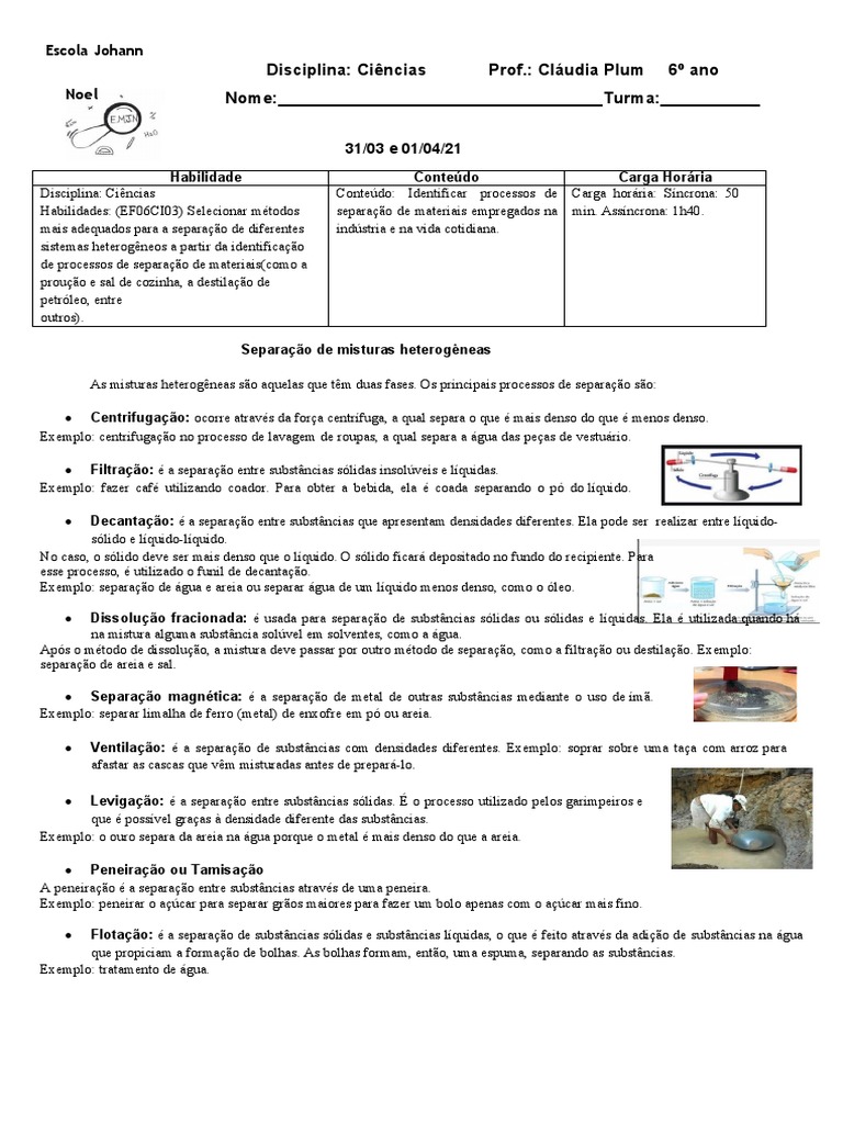 Métodos de Separação de Misturas | PDF | Química | Ciências Físicas, image size:768x1024