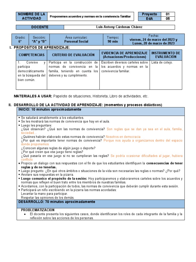 Normas y Acuerdos de Convivencia Familiar | PDF | Evaluación