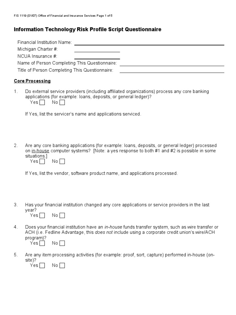 Information Technology Risk Profile Script Questionnaire: Core ...