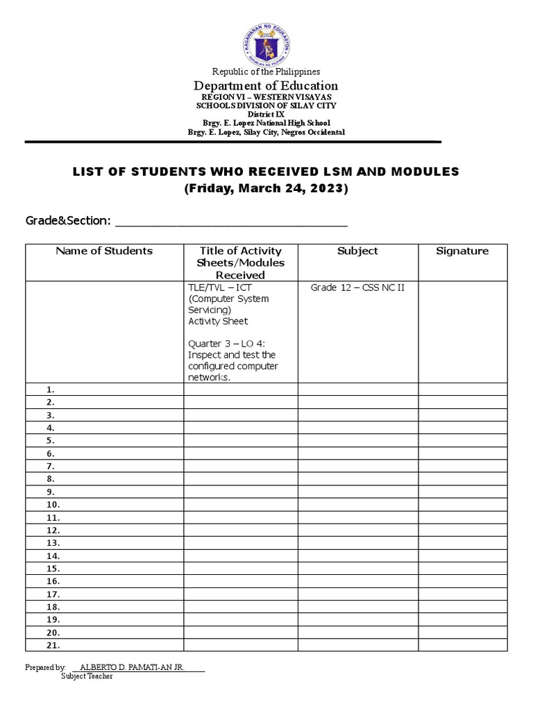 List of Students Received LSM Modules | PDF