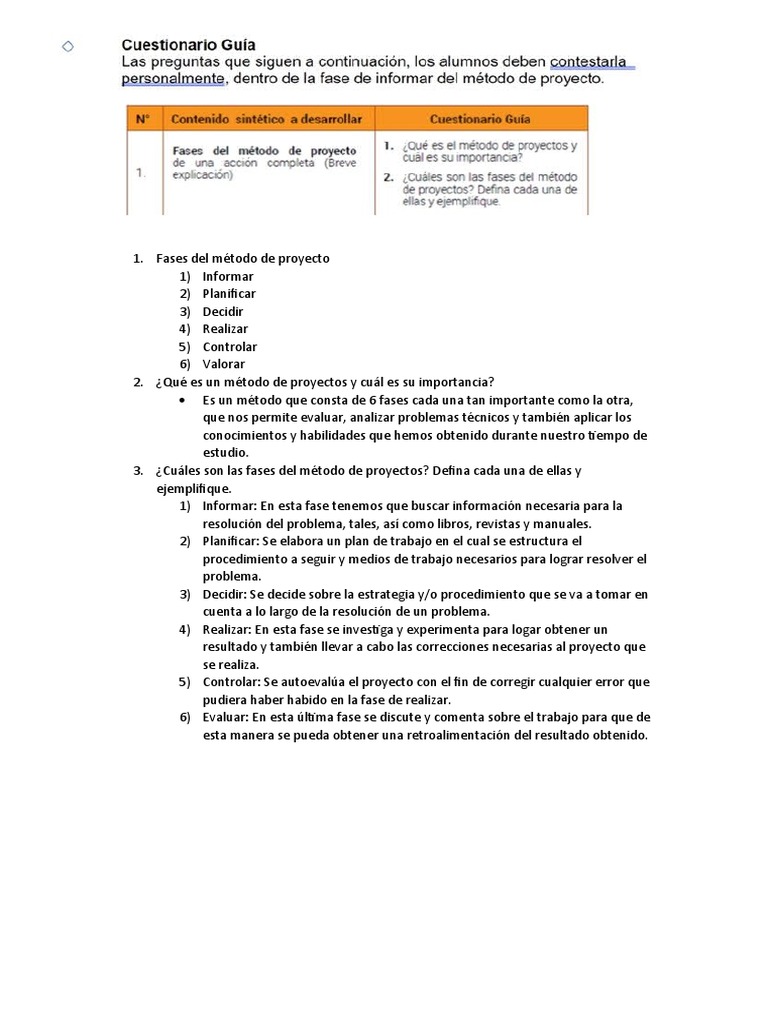 Fases Del Metodo De Proyectos Pdf