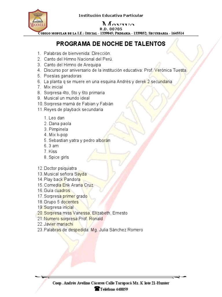 Programa de Noche de Talentos | PDF