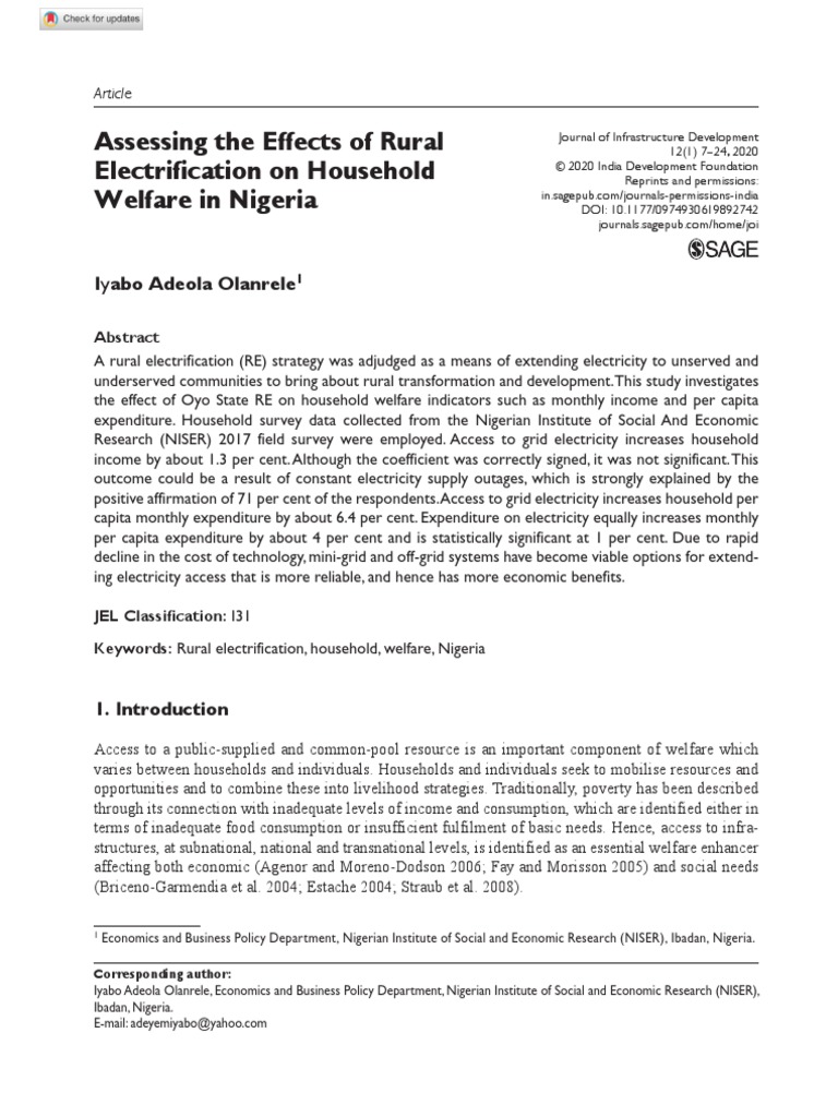 Assessing The Effects of Rural Electrification On Household Welfare in ...
