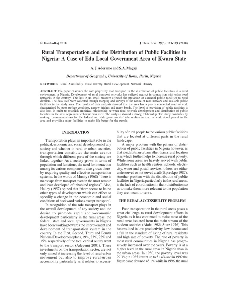 Rural Transportation and The Distribution of Public Facilities Edu ...