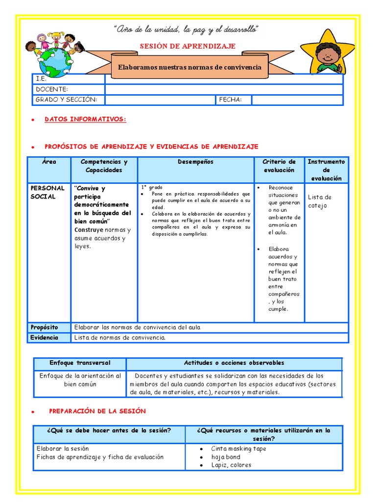 1 E1 Sesión D1 Ps Elaboramos Nuestras Normas De Convivencia Pdf