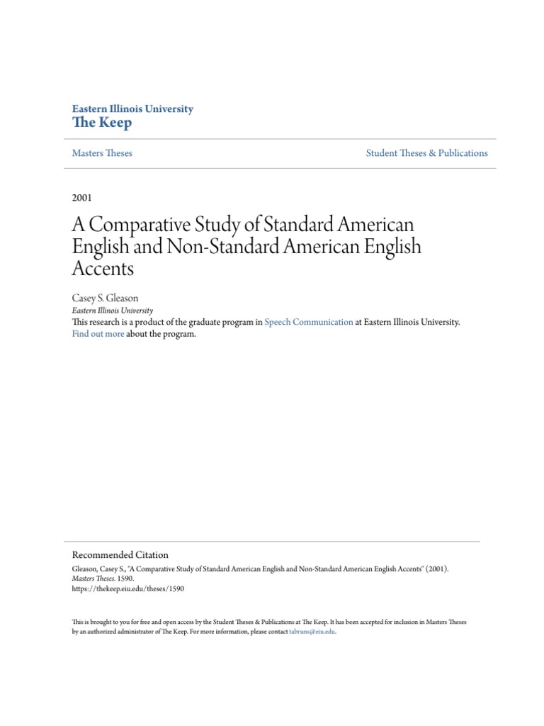 A Comparative Study of Standard American English and NonStandard PDF PDF Thesis Accent