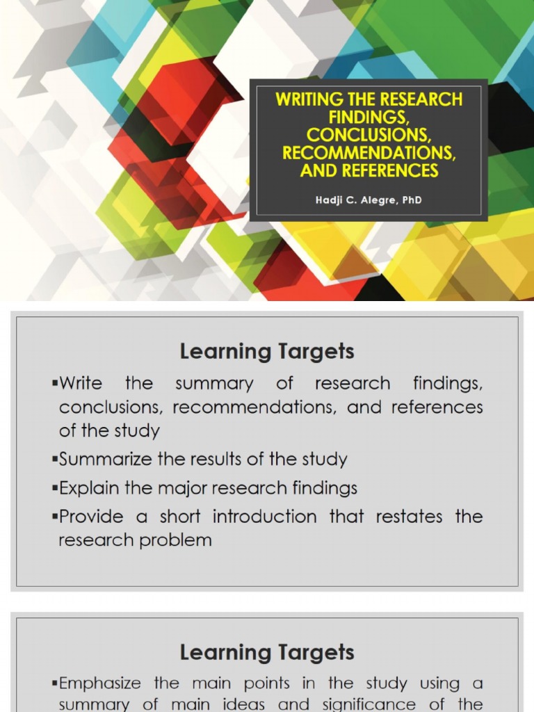 Writing the Research Findings, Conclusions, Recommendations and ...
