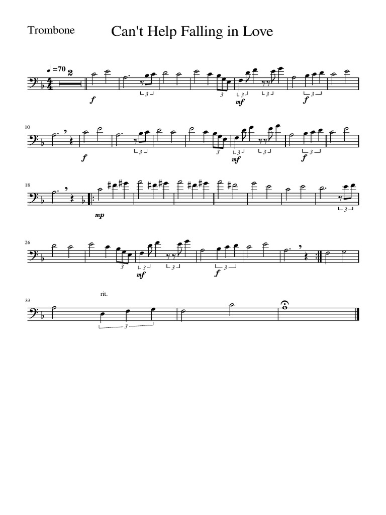 Cant Help Falling in LoveTrombone PDF