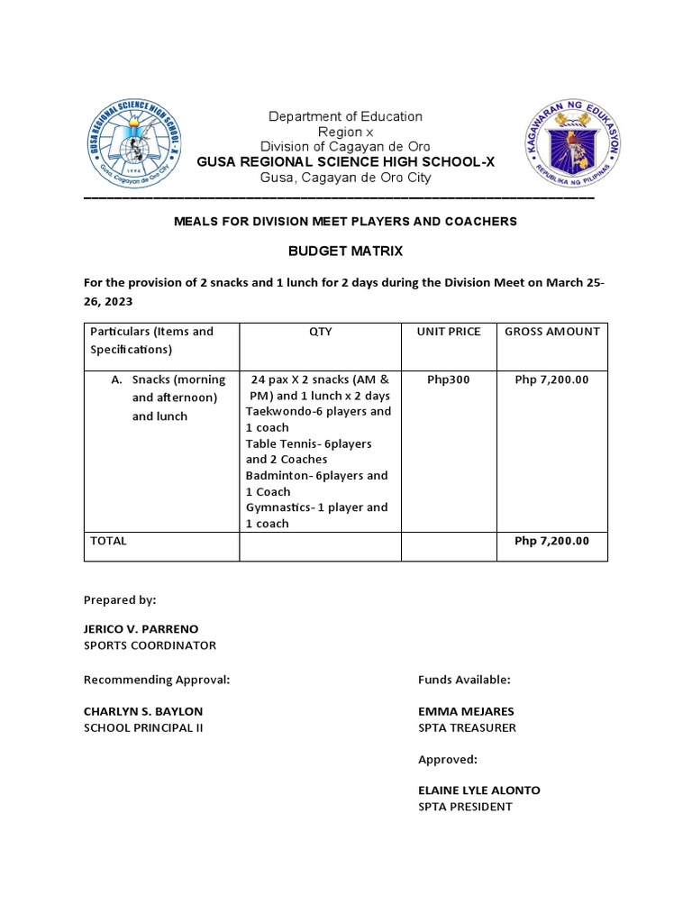 Sample Budget Matrix | PDF